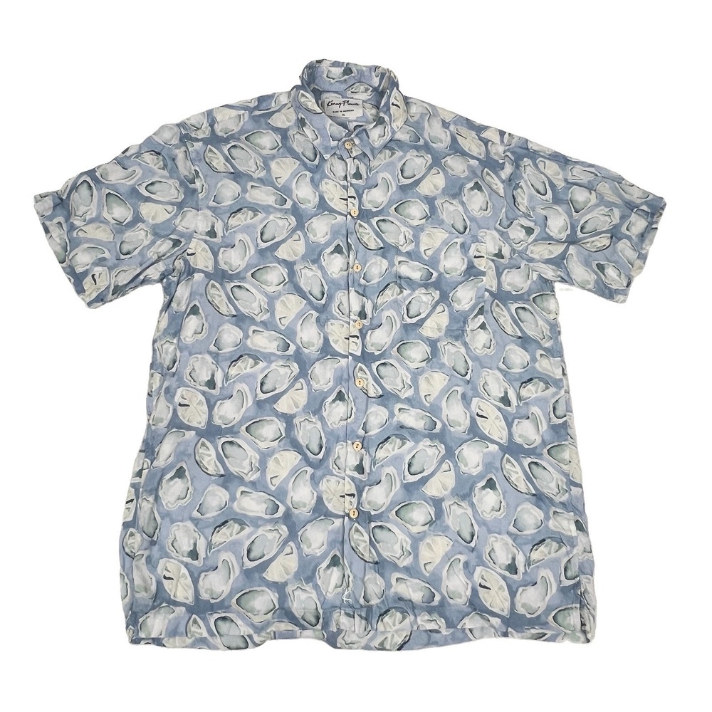 Kenny Flowers Oyster Shirt Mens XL 100% Rayon Blue Nanshucket Limited Edition